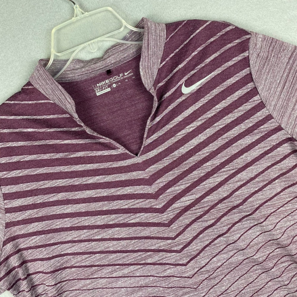 Nike Golf Dri-FIT Purple Chevron Striped V-Neck Polo Shirt Womens XL